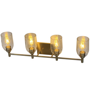 Lámpara de pared de diseño de estilo occidental de lujo con acabado dorado moderno de 4 Lt con fuente de luz de bombilla E26 de vidrio transparente alargado - Product Image 2