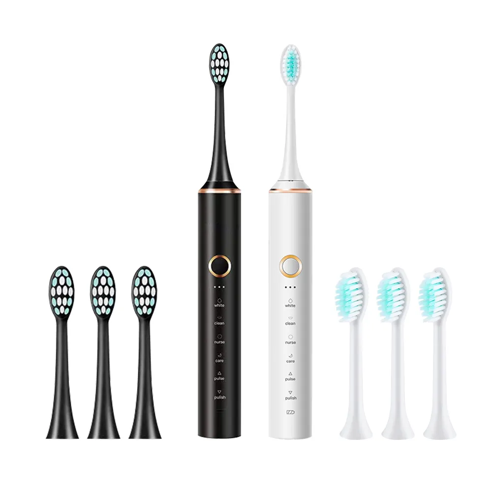 Ipx7 escova de dentes branqueadora, adulta, temporizador, limpeza oral, cerda macia, sônica