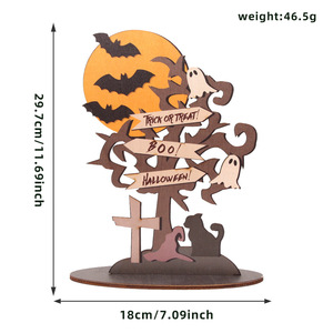 Decorazioni da Tavolo <span class=keywords><strong>in</strong></span> Legno per Halloween, Fantasmi, Pipistrelli e Gatti Neri, Insegne e Targhette Decorative per Feste <span class=keywords><strong>in</strong></span> Casa - Product Image 3