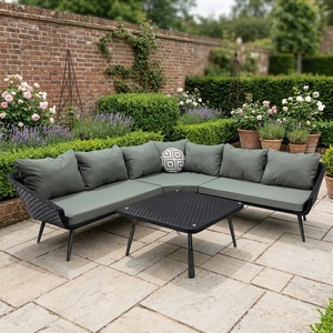 Conjunto de Sofá de Jardín de Tres Piezas de Diseño Moderno, Tejido en Ratán, con Silla de Descanso y <span class=keywords><strong>Mesa</strong></span> <span class=keywords><strong>Pequeña</strong></span> para Sala de Estar y Jardín - Product Image 1