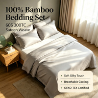 Parure de draps rafraîchissants 100 % bambou biologique, couleur unie, 300 fils, taille Queen, toutes saisons