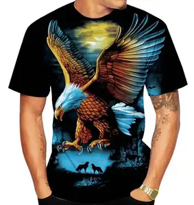 Toptan Polyester 3d tişört tüm kartal baskı erkek t-shirtü tee yuvarlak boyun t-shirt