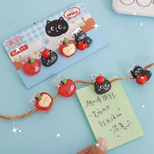 คลิปหนีบกระดาษรูปแมวการ์ตูนน่ารักและแอปเปิ้ลสีแดงวิบวับ พร้อมแมวสีดำ สำหรับจัดระเบียบเอกสารและตกแต่งโต๊ะทำงาน - Product Image 2