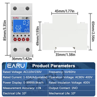 Disjoncteur intelligent Wi-Fi avec compteur d'énergie, minuterie bidirectionnelle, mesure de fuite à la terre et protection contre les surtensions/sous-tensions EAMPDW-TY-63D