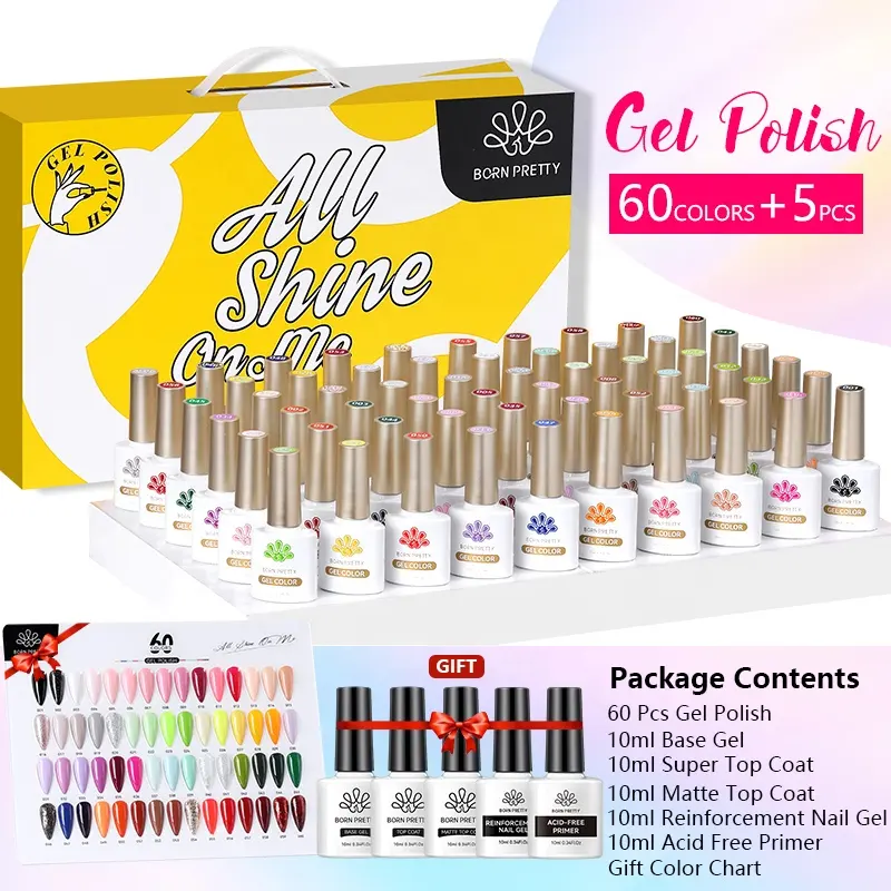 BORN PRETTY vente en gros, ensemble complet de 60 couleurs, sans Hema, Kit de vernis à ongles en Gel, étiquette privée, photothérapie, ensemble de vernis à ongles en Gel