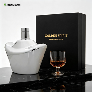 Bouteille en verre personnalisée <span class=keywords><strong>de</strong></span> luxe en forme <span class=keywords><strong>de</strong></span> lingot d'or ou d'argent électroplaqué pour whisky, brandy, <span class=keywords><strong>vin</strong></span>, avec bouchon - Product Image 2