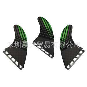 Aletas de Surf UPSURF Honeycomb de Fibra de Carbono, Juego de Tres Aletas, Negro con Rejilla Verde - Product Image 3