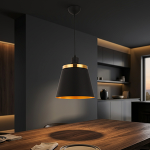 Black Rectangle Metal Pendant <b>Light</b> E27 LED 3500K Warm White with Gold Trim Voice Control Adjustable Height for <b>Dining</b> - Product Image 4