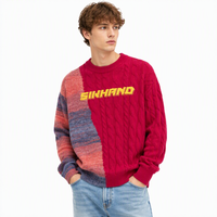 Pull-over personnalisable pour homme en polyester/coton tricoté, anti-plis, respirant, col rond, torsadé, long, patchwork, pour l'automne