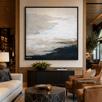 Peinture à l'huile abstraite bleu-gris de luxe, taille personnalisée, faite à la main, art mural sur toile neutre de style côtier, à suspendre pour hall d'hôtel, salon