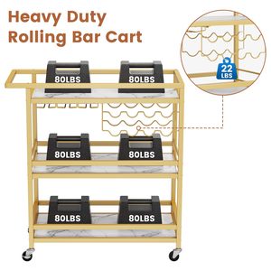 Chariot de service moderne SENYU en or avec dessus en marbre, chariot roulant à 3 niveaux pour la maison, la cuisine, la salle à manger, l'organisation et le rangement - Product Image 4