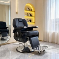 Fauteuil de barbier hydraulique noir robuste, 360° °   Chaise de coiffure pivotante et inclinable avec appui-tête et repose-pieds réglables
