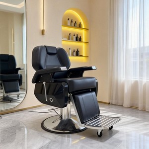 Fauteuil de barbier hydraulique noir robuste, 360° °   Chaise de <span class=keywords><strong>coiffure</strong></span> pivotante et inclinable avec appui-tête et repose-pieds réglables - Product Image 1