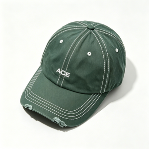 Customizable Distressed Green ACE Dad Hat 6-Panel Unisex Canvas <b>Velcro</b> <b>Strap</b> Closure Embroidery Cap for Streetwear All Seasons - Product Image 3