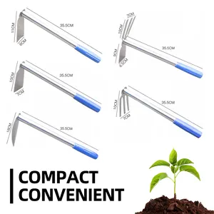 RENHE Brand 3 Prong Garden Flat Head Hoes Stainless Steel Agricultural Hand Digging Weed Manual 2 Side Fork Hoe WIth Handle