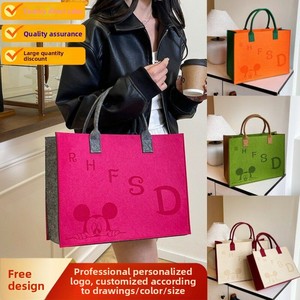 Nuova <span class=keywords><strong>Borsa</strong></span> Tote Morbida in Feltro Non Tessuto con Logo Personalizzato e Lettere Cartoon, <span class=keywords><strong>Borsa</strong></span> per lo Shopping di Grande Capacità per Donne - Product Image 2