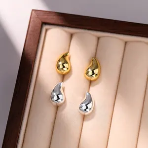 Damila High Quality Cute 925 Sterling Silver 18K Gold Plated Glossy Water Drop Tear Pear Shape Stud Earrings
