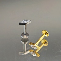 Pendientes de titanio G23 con circonita en forma de oliva, sin rosca, parte trasera plana, perforados, ideales para bodas, venta al por mayor