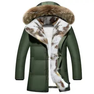 Großhandel Hochwertige Unisex Winter Atmungsaktive Wind dichte Pelz Revers Jacke Herren Daunen Langer Mantel Mit Kapuze