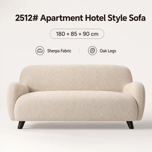 Modern <strong>Cream</strong> Sherpa Sofa Rounded Armrests High Density Foam Pine Frame Serpentine Springs <strong>Oak</strong> Legs Living Room <strong>Furniture</strong> - Product Image 4