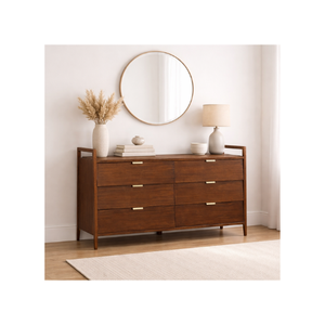 Armoire de rangement moderne en bois à 6 tiroirs, commode longue de style mid-century pour chambre à coucher, salon, salle à manger, meubles de maison - Product Image 1