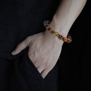 Bracelet en pierre d'œil de tigre naturelle pour hommes, perles d'hématite, bracelets de couple pour femmes, bracelets à breloque tête de lion, bijoux cadeau - Product Image 2