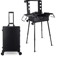 Valise de maquillage de voyage lumineuse et dimmable de 24 pouces avec grande capacité de rangement pour cosmétiques et ampoules de beauté