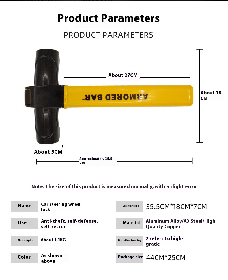 Bangcan T-Type Car Steering Wheel Lock - Universal Anti-Theft Security Device