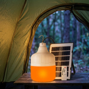 Ampoule LED rechargeable d'urgence avec télécommande, DC5V-6V, 100W, ∅10,5cm, charge USB/panneau solaire, batterie 1800mAh avec panneau solaire 3W - Product Image 1
