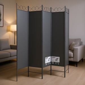 Separador de Ambientes de 5 Paneles, 78.7x86.6, Pantalla de Tela Antracita, Plegable, Diseño Moderno - Product Image 2