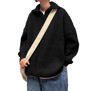 <span class=keywords><strong>Pull</strong></span> à col à revers pour homme, coupe ample, automne-hiver, couleur unie, demi-zip, tricoté en polyester, chaud, style coréen, chemise de base intérieure - Product Image 6