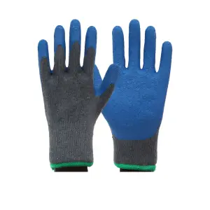 Sunnyhope custom En388 10 gauge gray glove blue crinkle latex coated industrial safety work gloves