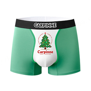 Sous-vêtements pour hommes verts avec logo imprimé personnalisé Boxer personnalisé en coton spandex pour arbre de noël à jambe courte Boxer imprimé pour hommes - Product Image 1