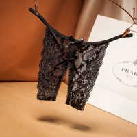 Grand string ouvert en dentelle transparente pour femme, culotte transparente en dentelle transparente pour femme, modèle de sous-vêtements en dentelle à entrejambe ouvert