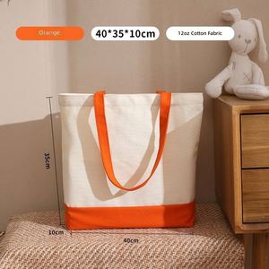 Wholesale Recyclable Plain Colorful Handheld Bottom Splicing 12oz Thick Cotton Canvas Shopping Tote <b>Bag</b> with Custom Logo Size - Product Image 2