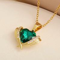 Collar de Corazón con Esmeralda Verde y Circonita, Chapado en Oro de 18K, con Alas de Ángel Guardián, Joyería Antideslustre para Mujer