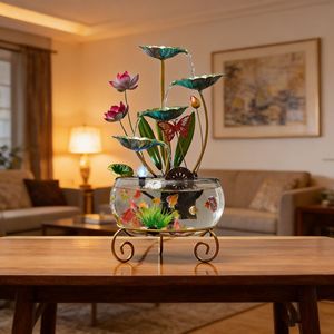 Fontaine d'eau Lotus, ornement d'aquarium avec poissons et lumières pour décoration intérieure - Product Image 2