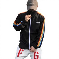 Blouson Bomber Authentique d'Importation PA Streetwear à Rayures Arc-en-ciel Imprimées, Respirant, Ample, avec Fermeture Éclair, Motif Palmier Rétro