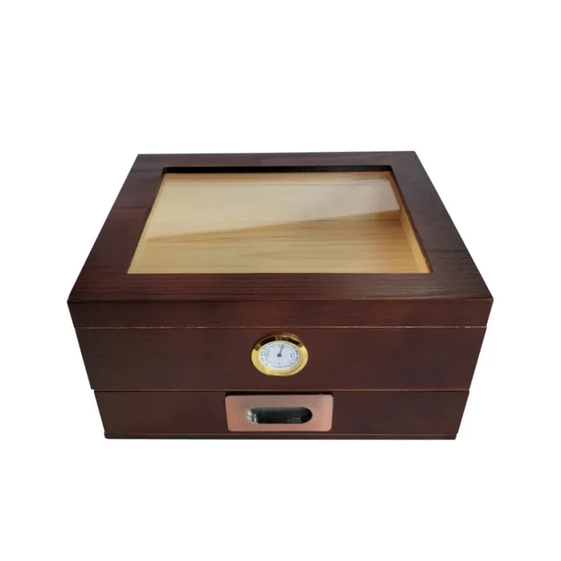 Vanace Custom Logo Wedding Gift Groomsman Keepsake Brown Red Wooden Cigar Boxes with Slide Top