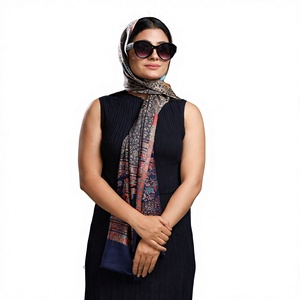 Hand Embroidered Ajrak Scarf Shawl Cotton Floral Pattern Unisex Daily Wear <b>Wrap</b> - Product Image 6