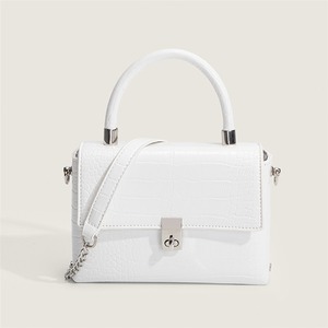 กระเป๋าถือลายจระเข้สีขาวพร้อมตัวล็อคโลหะหรูหราและประณีต - Product Image 5