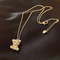 Atacado joias da moda 18k ouro banhado a ouro cristal diamante brilhante urso colares para mulheres