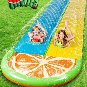 Toboggan aquatique gonflable double avec piscine orange pour enfants, jeux en plein air, matériau PVC, capacité 100-500 kg - Product Image 1