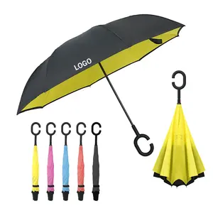 Livre Inside Out C Handle Inteligente Dupla Camada Windproof Reverso Guarda-chuva Invertido Para A Chuva