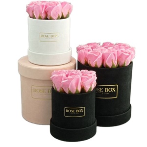 Personalized Velvet Custom Velvet Flower Box Round Cardboard Flower Box For Rose Flower Packaging