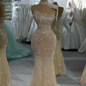 MD50003 lussuoso abito Sexy con paillettes <span class=keywords><strong>e</strong></span> sirena di perline abito Color <span class=keywords><strong>Nude</strong></span> con cristallo Sparlke elegante abito formale da sera per le donne - Product Image 3