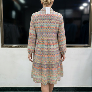 Womens Multicolor Printed Long Sleeve Shirt <b>Dress</b> | Casual Tunic Button Front <b>Dress</b> 100% Cotton Eco-Friendly <b>Elastic</b> Waist - Product Image 3