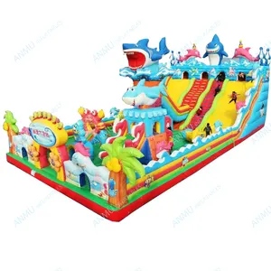 शार्क थीम्ड पार्क कूद महल के लिए बच्चों और वयस्क उछाल घर inflatable trampoline स्लाइड बाउंसर