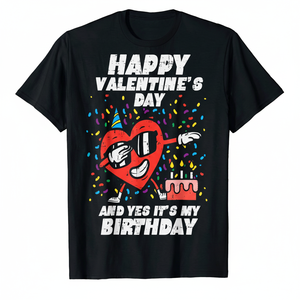 T-shirt drôle pour homme, anniversaire, Saint-Valentin, motif cœur rouge confettis, coton doux et respirant, col rond, manches courtes - Product Image 1
