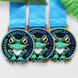 Médailles commémoratives de natation en émail, motif grenouille, personnalisables avec ruban, pour événements de clubs de natation jeunesse et compétitions de natation - Product Image 1